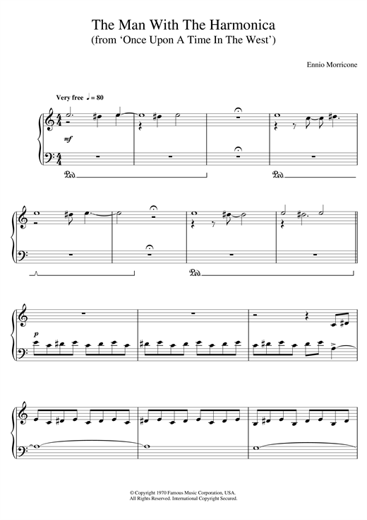 Preview Ennio Morricone The Man With The Harmonica (from 'Once Upon A Time In The West') Film and TV sheet music, notes and chords for Piano, SKU: 123545 sheet music, piano notes, chords, guitar tabs, score, transpose, transcribe, how to play, guide, download, learn, tutorial, progression, song, artist, awards, billboard, mtv, vh1, tour, single, album, release