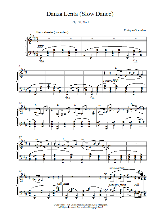Download Granados Danza Lenta Op37 No1 sheet music and printable PDF score & Post-1900 music notes