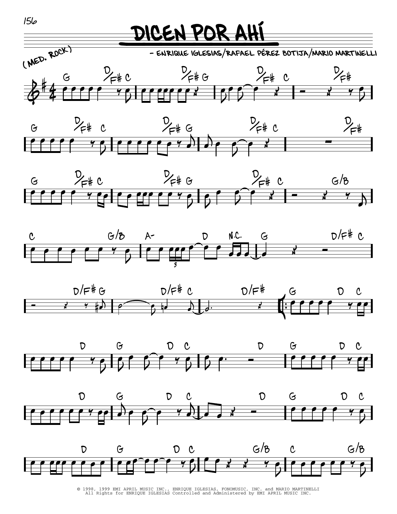 Download Enrique Iglesias Dicen Por Ahi sheet music and printable PDF score & Latin music notes