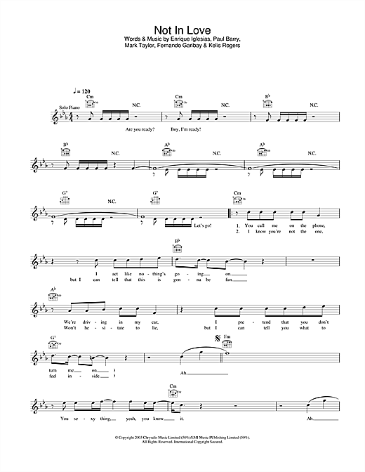 Download Enrique Iglesias Not In Love sheet music and printable PDF score & Easy Listening music notes