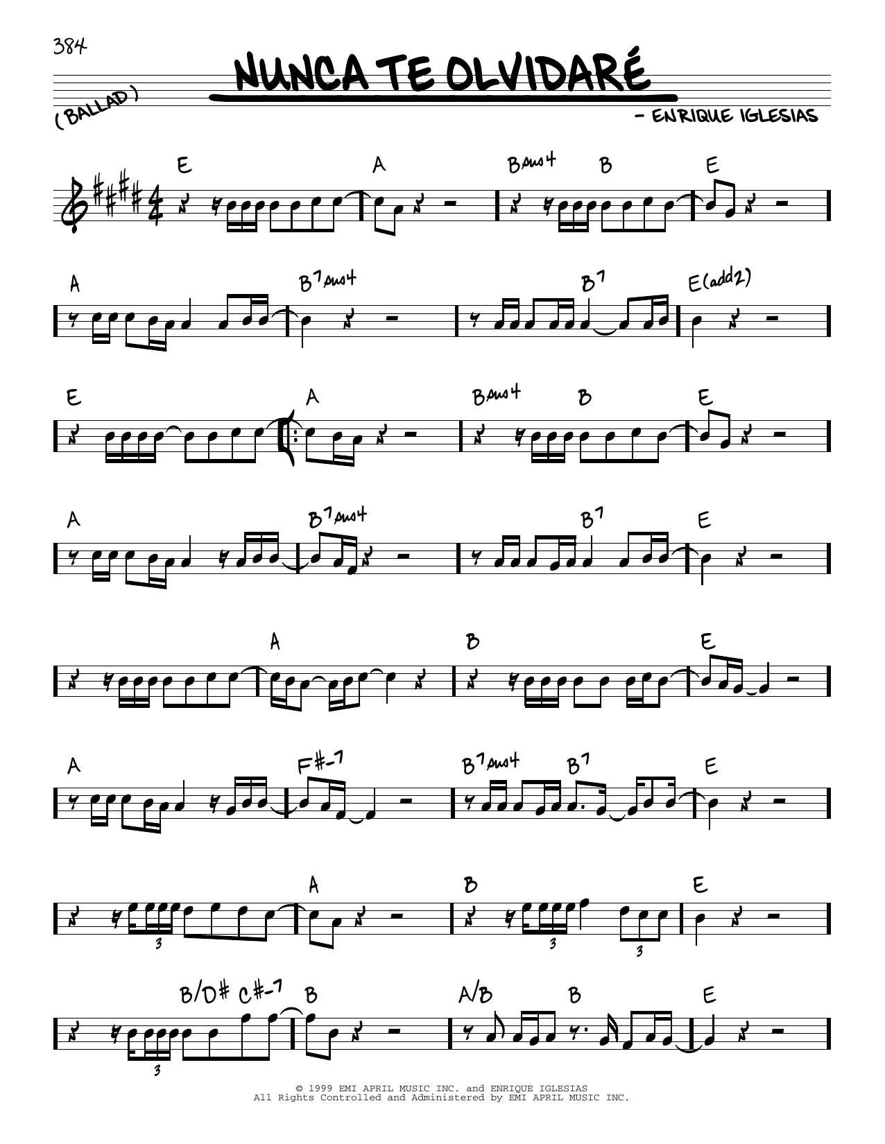 Download Enrique Iglesias Nunca Te Olvidare sheet music and printable PDF score & Latin music notes