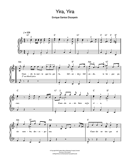 Download Enrique Santos Discepolo Yira, Yira sheet music and printable PDF score & World music notes