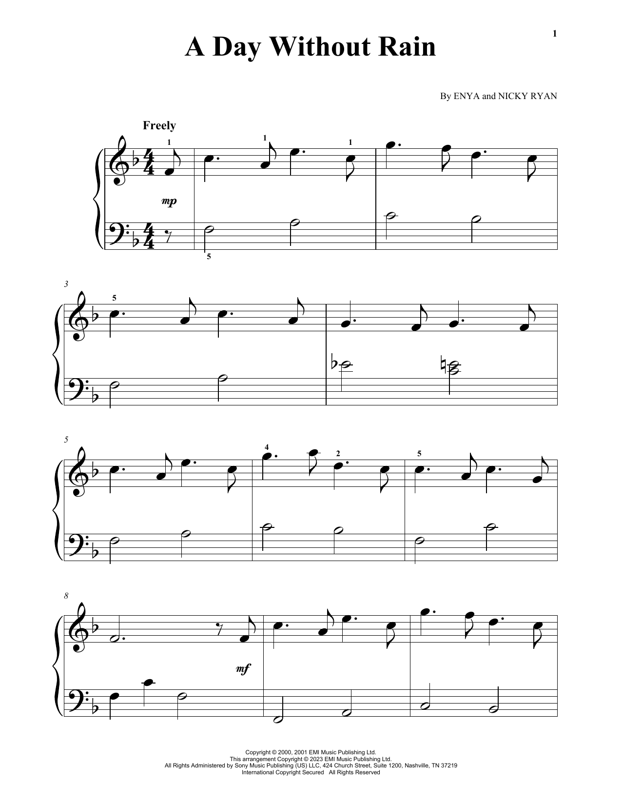 Enya quot A Day Without Rain quot Sheet Music Download Printable New Age PDF