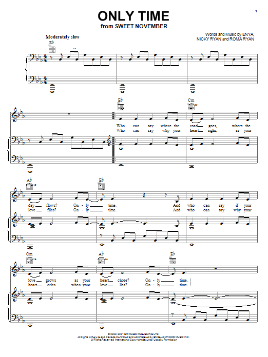 Preview Enya Only Time Pop sheet music, notes and chords for Piano (Big Notes), SKU: 58422 sheet music, piano notes, chords, guitar tabs, score, transpose, transcribe, how to play, guide, download, learn, tutorial, progression, song, artist, awards, billboard, mtv, vh1, tour, single, album, release