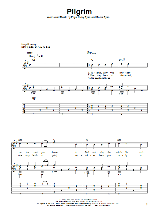 Preview Enya Pilgrim Pop sheet music, notes and chords for Guitar Tab, SKU: 82656 Download Enya Pilgrim sheet music and printable PDF score & Pop music notes