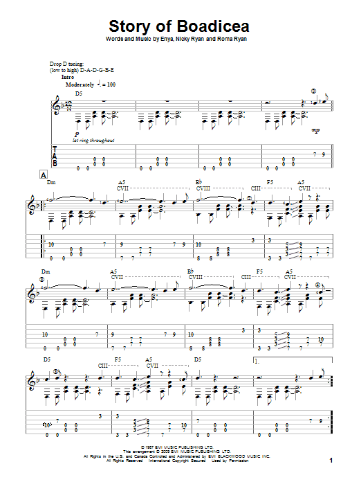 Preview Enya Story Of Boadicea Pop sheet music, notes and chords for Guitar Tab, SKU: 82658 Download Enya Story Of Boadicea sheet music and printable PDF score & Pop music notes