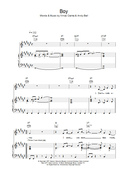 Preview Erasure Boy Pop sheet music, notes and chords for Piano, Vocal & Guitar (Right-Hand Melody), SKU: 17635 Download Erasure Boy sheet music and printable PDF score & Pop music notes