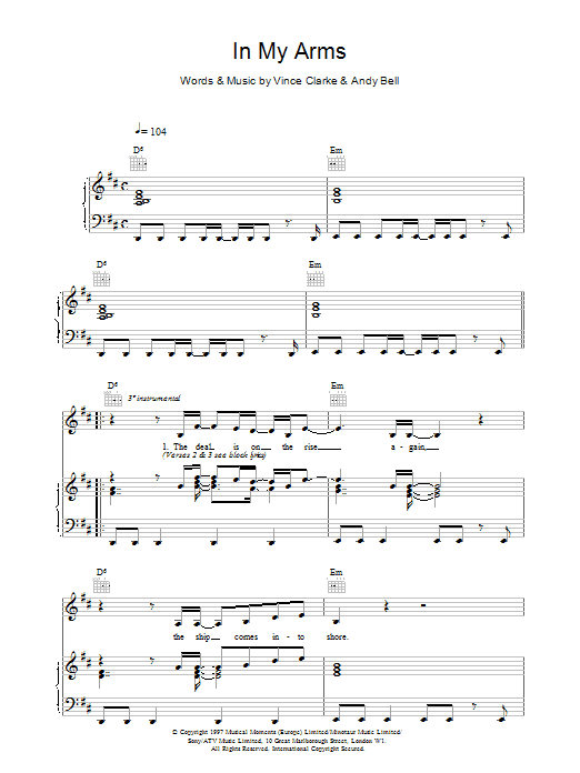 Download Erasure In My Arms sheet music and printable PDF score & Pop music notes