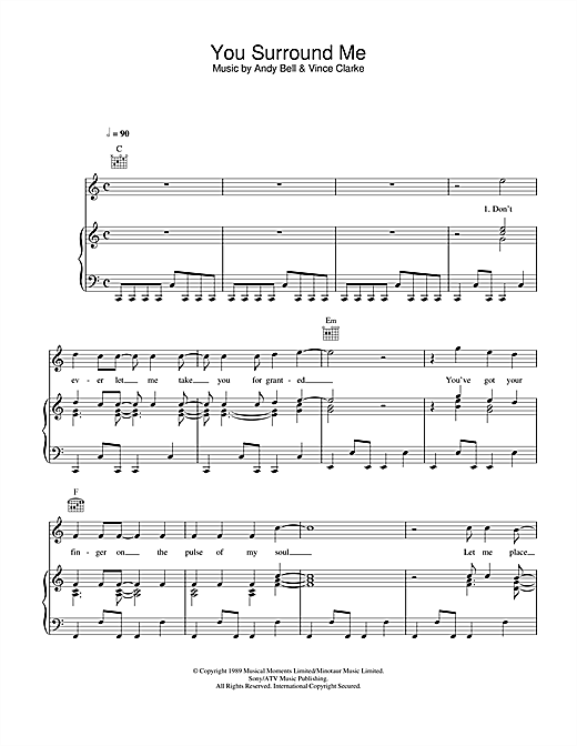 Preview Erasure You Surround Me Pop sheet music, notes and chords for Piano, Vocal & Guitar (Right-Hand Melody), SKU: 107995 sheet music, piano notes, chords, guitar tabs, score, transpose, transcribe, how to play, guide, download, learn, tutorial, progression, song, artist, awards, billboard, mtv, vh1, tour, single, album, release