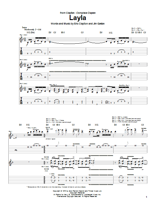 Download Eric Clapton Layla sheet music and printable PDF score & Pop music notes
