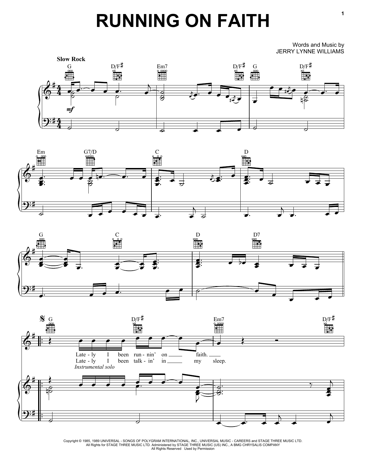 Download Eric Clapton Running On Faith sheet music and printable PDF score & Pop music notes
