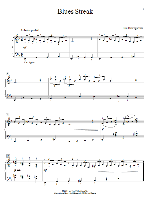 Preview Eric Baumgartner Blues Streak Pop sheet music, notes and chords for Educational Piano, SKU: 82041 Download Eric Baumgartner Blues Streak sheet music and printable PDF score & Pop music notes
