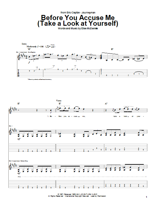 Download Eric Clapton Before You Accuse Me (Take A Look At Yourself) sheet music and printable PDF score & Pop music notes