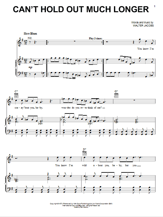 Preview Eric Clapton Can't Hold Out Much Longer Pop sheet music, notes and chords for Piano, Vocal & Guitar (Right-Hand Melody), SKU: 79722 Download Eric Clapton Can't Hold Out Much Longer sheet music and printable PDF score & Pop music notes