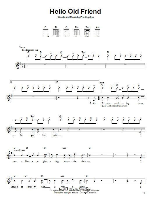 Download Eric Clapton Hello Old Friend sheet music and printable PDF score & Rock music notes