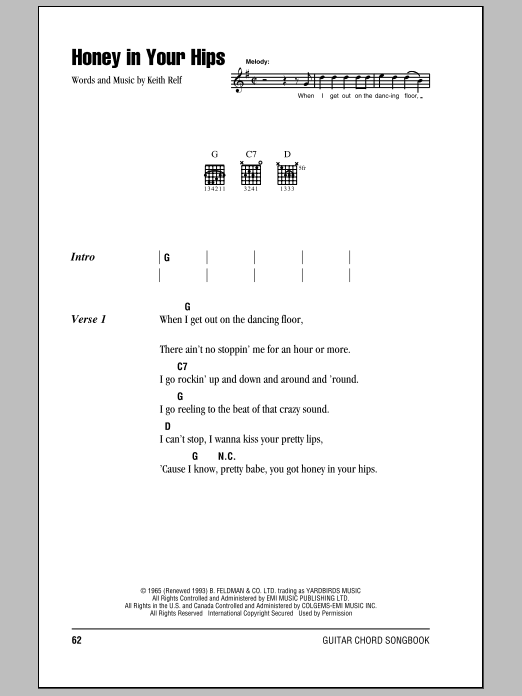 Download Eric Clapton Honey In Your Hips sheet music and printable PDF score & Rock music notes