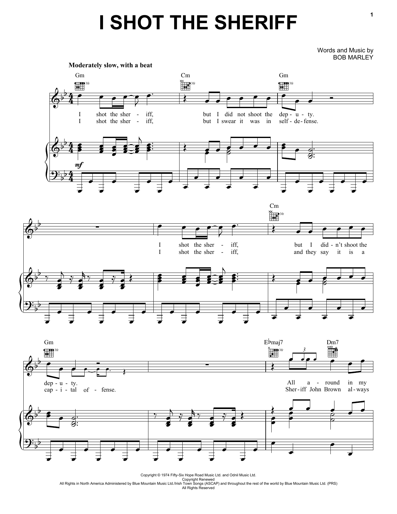 Preview Eric Clapton I Shot The Sheriff Pop sheet music, notes and chords for Piano, Vocal & Guitar (Right-Hand Melody), SKU: 21912 sheet music, piano notes, chords, guitar tabs, score, transpose, transcribe, how to play, guide, download, learn, tutorial, progression, song, artist, awards, billboard, mtv, vh1, tour, single, album, release