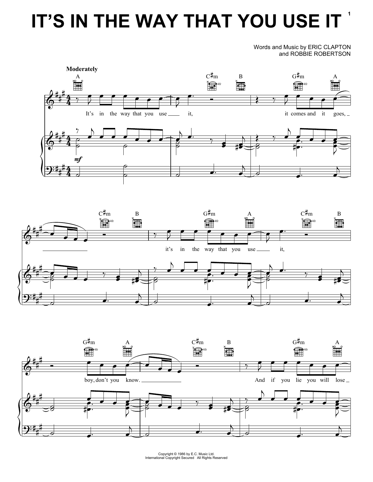 Preview Eric Clapton It's In The Way That You Use It Rock sheet music, notes and chords for Lyrics & Chords, SKU: 79533 Download Eric Clapton It's In The Way That You Use It sheet music and printable PDF score & Rock music notes