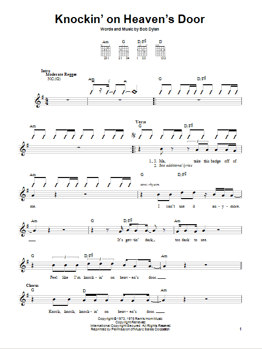 Preview Eric Clapton Knockin' On Heaven's Door Pop sheet music, notes and chords for Guitar Tab Play-Along, SKU: 82482 Download Eric Clapton Knockin' On Heaven's Door sheet music and printable PDF score & Pop music notes