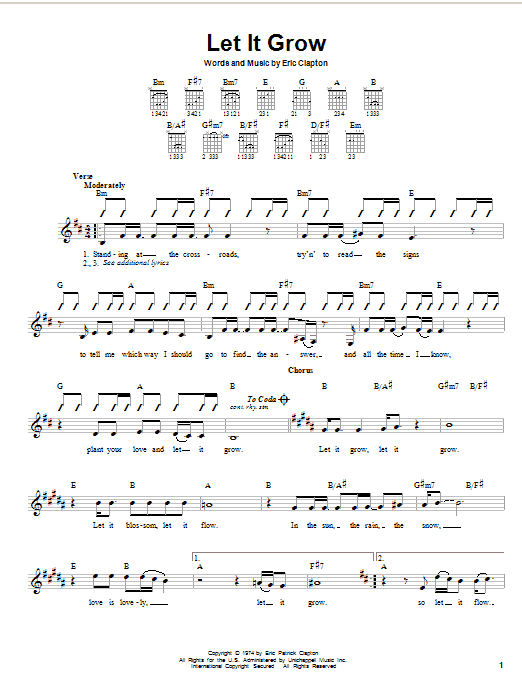 Preview Eric Clapton Let It Grow Rock sheet music, notes and chords for Lyrics & Chords, SKU: 79528 Download Eric Clapton Let It Grow sheet music and printable PDF score & Rock music notes