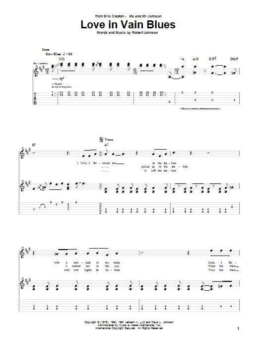 Preview Eric Clapton Love In Vain Blues Pop sheet music, notes and chords for Guitar Tab, SKU: 28697 Download Eric Clapton Love In Vain Blues sheet music and printable PDF score & Pop music notes