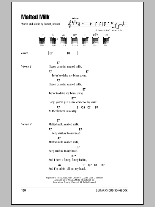 Preview Eric Clapton Malted Milk Pop sheet music, notes and chords for Lyrics & Chords, SKU: 79474 Download Eric Clapton Malted Milk sheet music and printable PDF score & Pop music notes