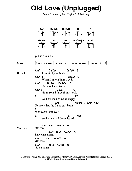 Download Eric Clapton Old Love sheet music and printable PDF score & Pop music notes