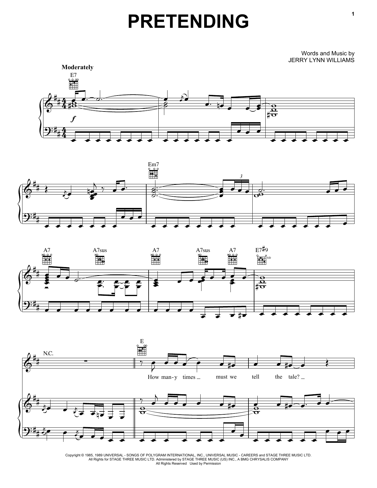 Download Eric Clapton Pretending sheet music and printable PDF score & Pop music notes