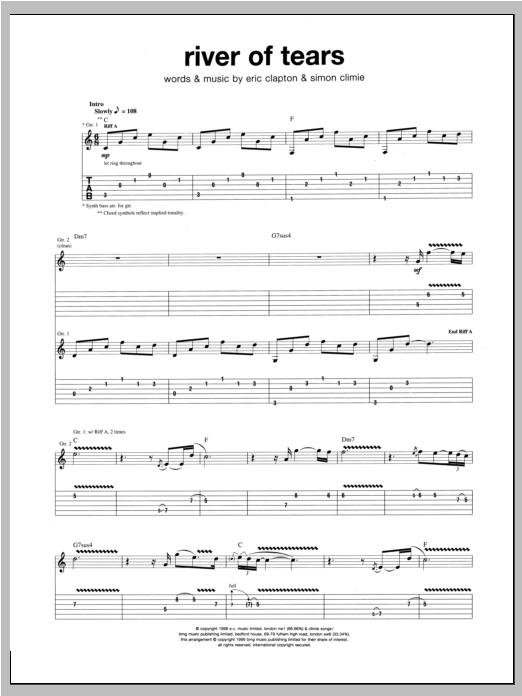 Download Eric Clapton River Of Tears sheet music and printable PDF score & Rock music notes