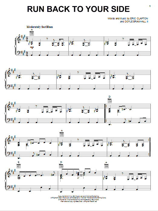 Preview Eric Clapton Run Back To Your Side Rock sheet music, notes and chords for Piano, Vocal & Guitar (Right-Hand Melody), SKU: 79717 Download Eric Clapton Run Back To Your Side sheet music and printable PDF score & Rock music notes
