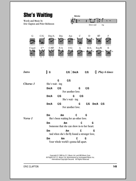 Download Eric Clapton She's Waiting sheet music and printable PDF score & Rock music notes