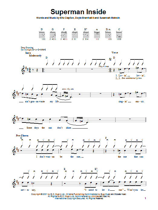 Download Eric Clapton Superman Inside sheet music and printable PDF score & Rock music notes