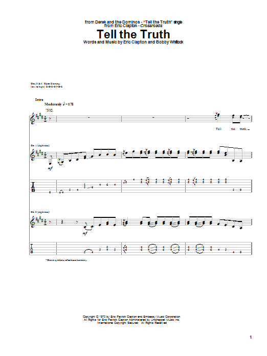 Preview Eric Clapton Tell The Truth Rock sheet music, notes and chords for Lyrics & Chords, SKU: 108311 sheet music, piano notes, chords, guitar tabs, score, transpose, transcribe, how to play, guide, download, learn, tutorial, progression, song, artist, awards, billboard, mtv, vh1, tour, single, album, release