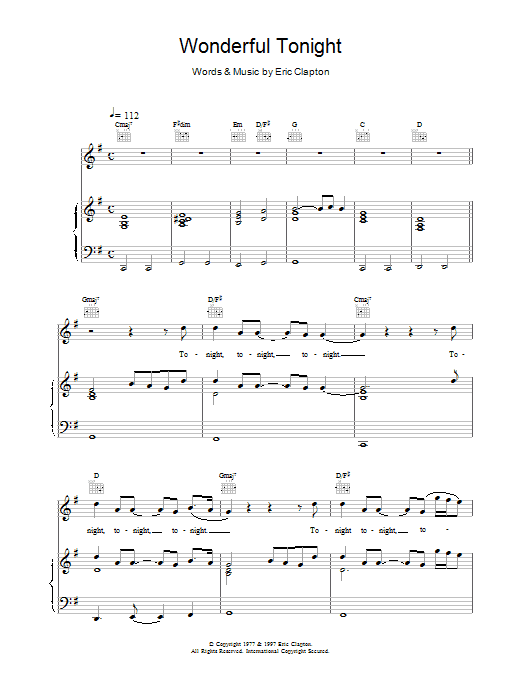 Preview Eric Clapton Wonderful Tonight Pop sheet music, notes and chords for Piano, Vocal & Guitar (Right-Hand Melody), SKU: 26233 Download Eric Clapton Wonderful Tonight sheet music and printable PDF score & Pop music notes