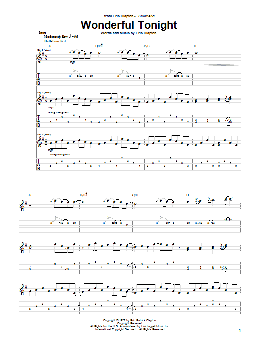 Download Eric Clapton Wonderful Tonight sheet music and printable PDF score & Rock music notes
