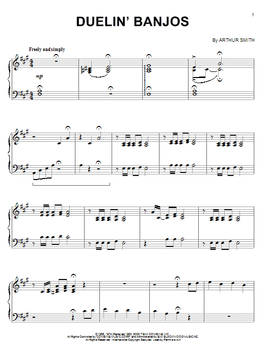Preview Eric Weissberg & Steve Mandell Duelin' Banjos Country sheet music, notes and chords for Piano, SKU: 57814 sheet music, piano notes, chords, guitar tabs, score, transpose, transcribe, how to play, guide, download, learn, tutorial, progression, song, artist, awards, billboard, mtv, vh1, tour, single, album, release