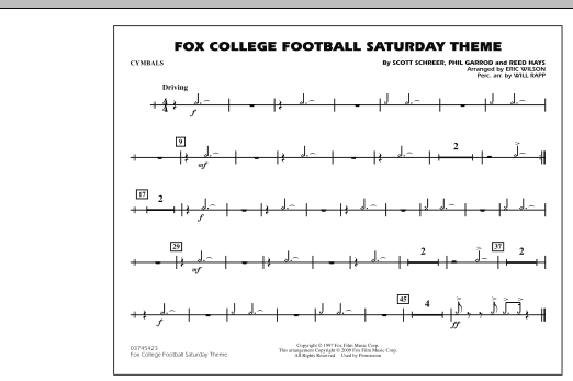 Eric Wilson Fox College Football Saturday Theme Cymbals Sheet