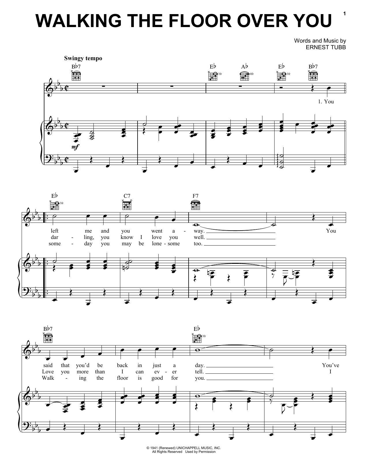 Download Ernest Tubb Walking The Floor Over You sheet music and printable PDF score & Country music notes