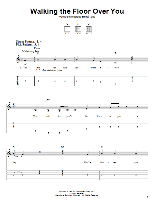 Preview Ernest Tubb Walking The Floor Over You Country sheet music, notes and chords for Lyrics & Chords, SKU: 108649 sheet music, piano notes, chords, guitar tabs, score, transpose, transcribe, how to play, guide, download, learn, tutorial, progression, song, artist, awards, billboard, mtv, vh1, tour, single, album, release