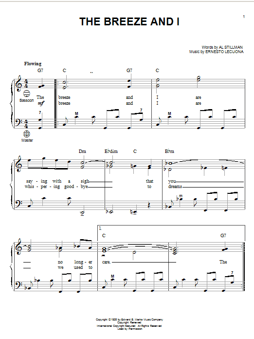 Preview Ernesto Lecuona The Breeze And I World sheet music, notes and chords for Easy Guitar Tab, SKU: 28909 Download Ernesto Lecuona The Breeze And I sheet music and printable PDF score & World music notes