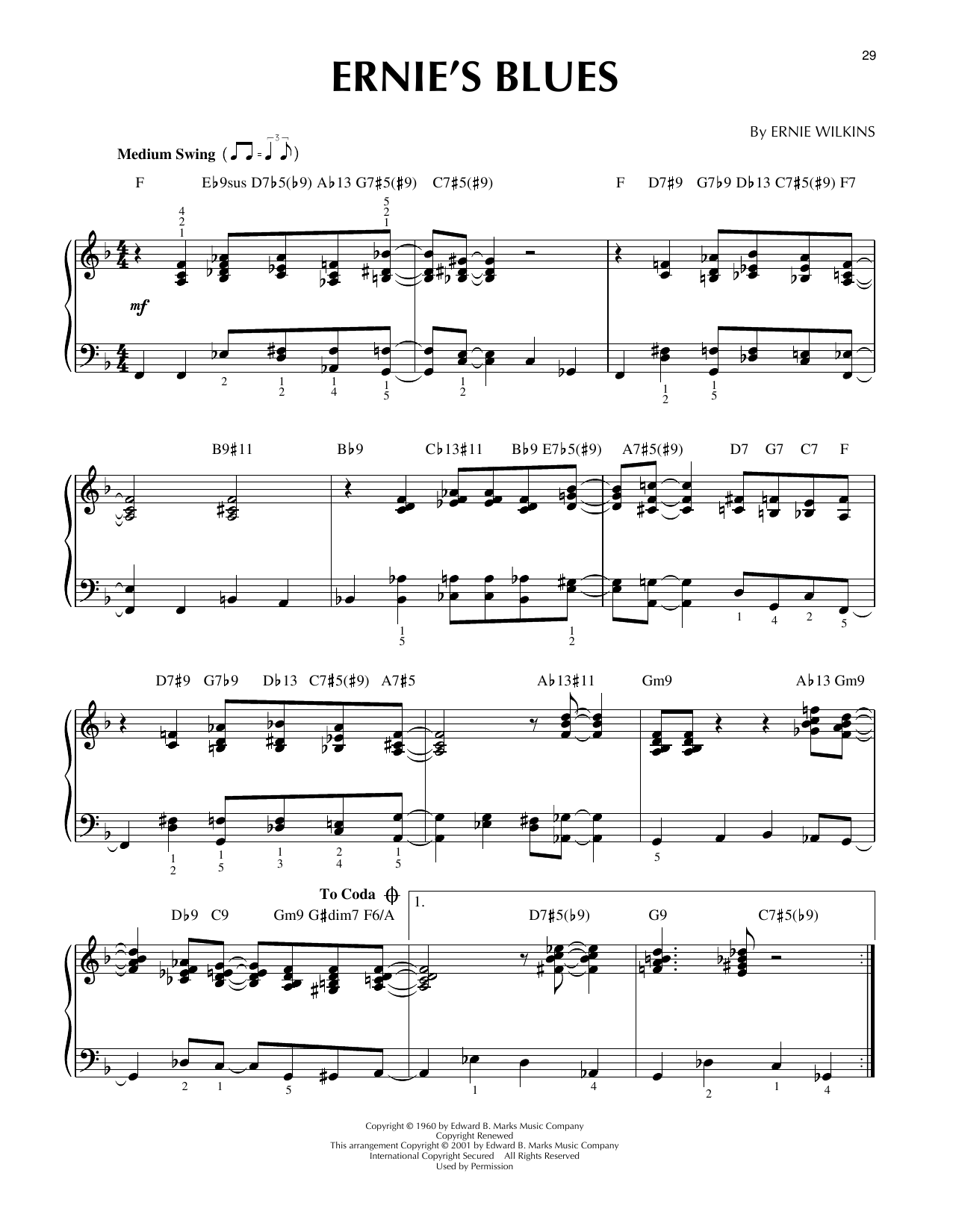 Ernie Wilkins Ernie's Blues (arr. Brent Edstrom & Jim Sodke) Sheet Music Notes & Chords for Piano Solo - Download or Print PDF Ernie Wilkins Ernie's Blues (arr. Brent Edstrom & Jim Sodke) Sheet Music & Chords for Piano Solo - Download or Print PDF