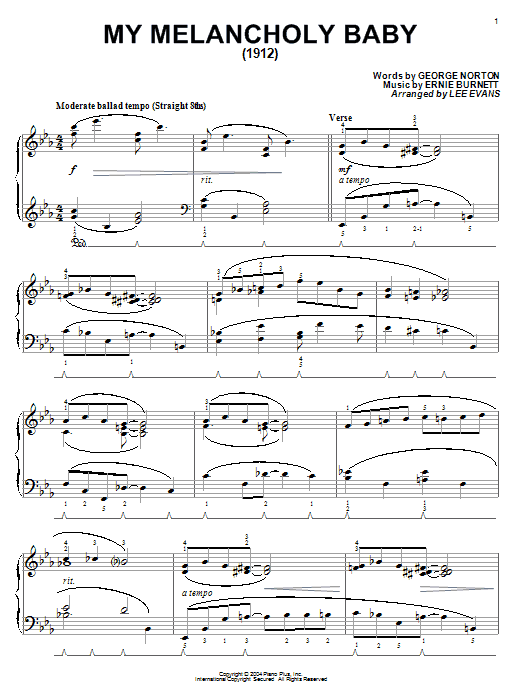 Download Ernie Burnett My Melancholy Baby sheet music and printable PDF score & Jazz music notes