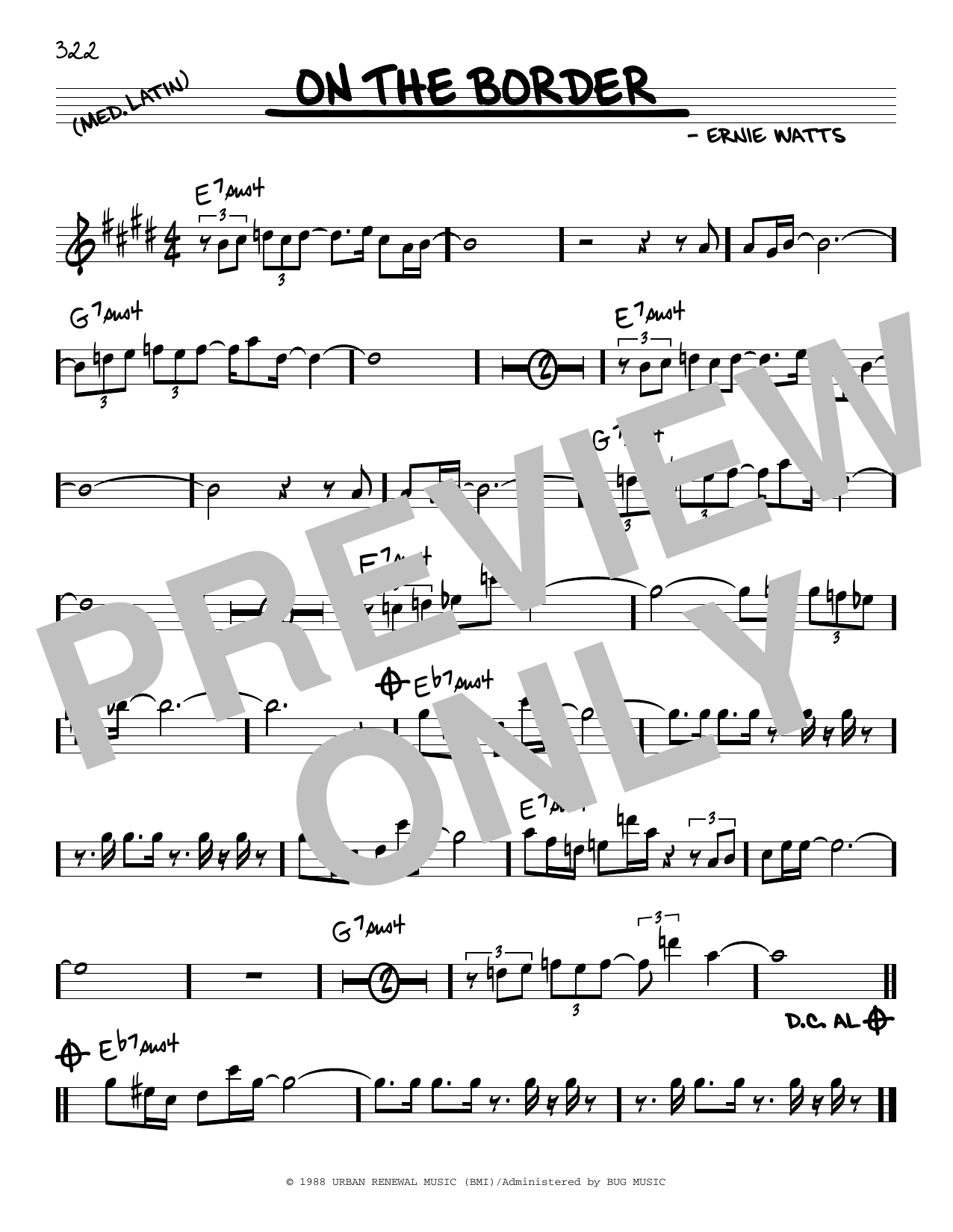 Preview Ernie Watts On The Border Jazz sheet music, notes and chords for Real Book – Melody & Chords, SKU: 456280 Download Ernie Watts On The Border sheet music and printable PDF score & Jazz music notes