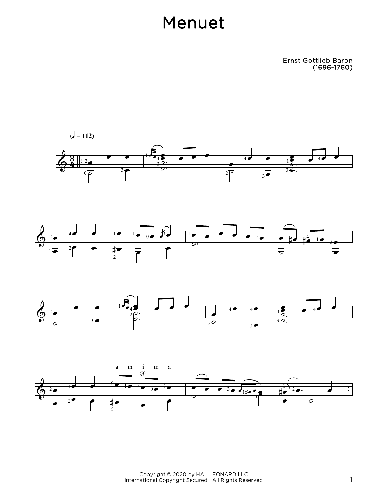 Download Ernst Gottlieb Baron Menuet sheet music and printable PDF score & Classical music notes