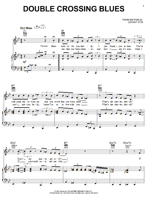 Preview Esther Phillips Double Crossing Blues Pop sheet music, notes and chords for Piano, Vocal & Guitar (Right-Hand Melody), SKU: 51478 Download Esther Phillips Double Crossing Blues sheet music and printable PDF score & Pop music notes
