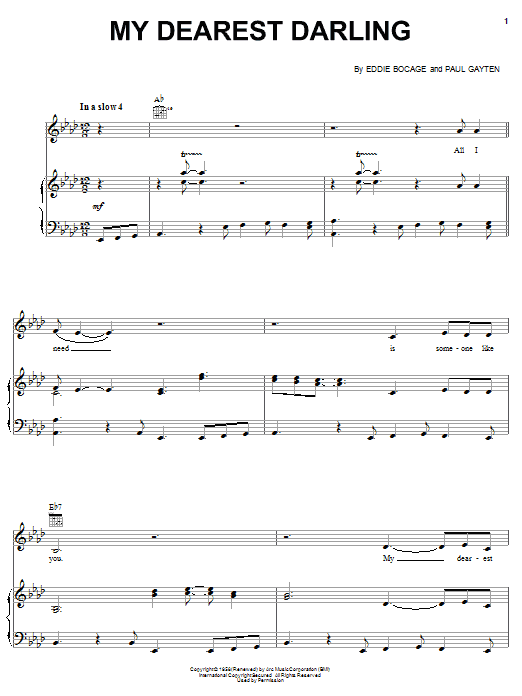 Preview Etta James My Dearest Darling Pop sheet music, notes and chords for Piano, Vocal & Guitar (Right-Hand Melody), SKU: 51476 sheet music, piano notes, chords, guitar tabs, score, transpose, transcribe, how to play, guide, download, learn, tutorial, progression, song, artist, awards, billboard, mtv, vh1, tour, single, album, release