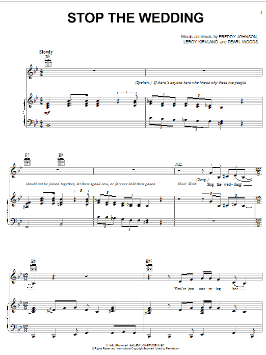 Preview Etta James Stop The Wedding Soul sheet music, notes and chords for Piano, Vocal & Guitar (Right-Hand Melody), SKU: 51473 Download Etta James Stop The Wedding sheet music and printable PDF score & Soul music notes