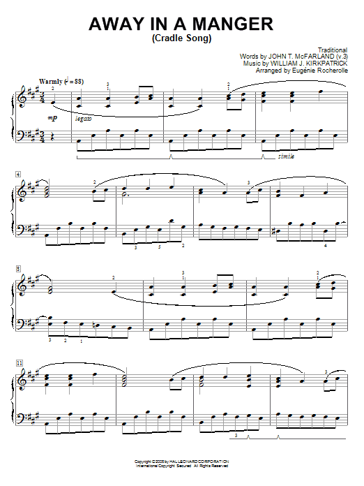 Preview Eugénie Rocherolle Away In A Manger Religious sheet music, notes and chords for Piano, SKU: 66637 Download Eugénie Rocherolle Away In A Manger sheet music and printable PDF score & Religious music notes