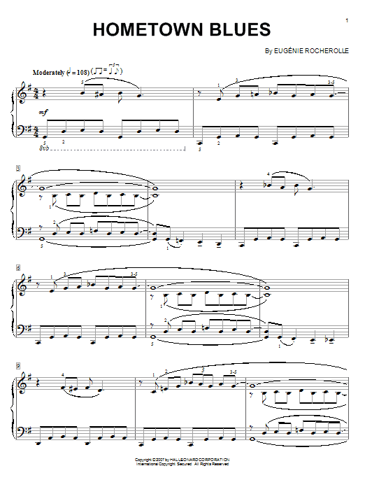 Preview Eugénie Rocherolle Hometown Blues Jazz sheet music, notes and chords for Piano, SKU: 58983 Download Eugénie Rocherolle Hometown Blues sheet music and printable PDF score & Jazz music notes