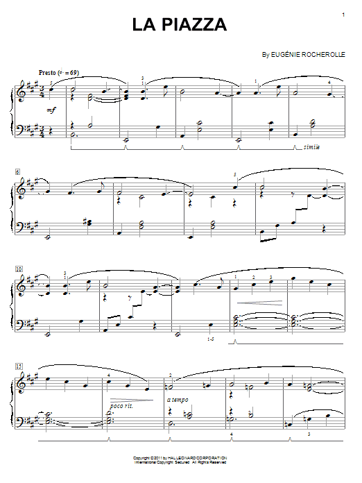Preview Eugénie Rocherolle La Piazza Pop sheet music, notes and chords for Piano, SKU: 83846 sheet music, piano notes, chords, guitar tabs, score, transpose, transcribe, how to play, guide, download, learn, tutorial, progression, song, artist, awards, billboard, mtv, vh1, tour, single, album, release